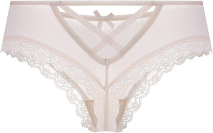 Justgoo Womens Lace G-String Thongs Panties Underwear Low Rise T-Back Underpants Apricot / Small
