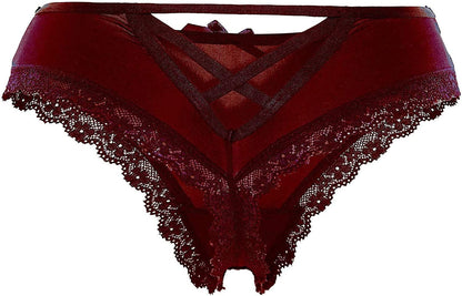 Justgoo Womens Lace G-String Thongs Panties Underwear Low Rise T-Back Underpants Red / Medium