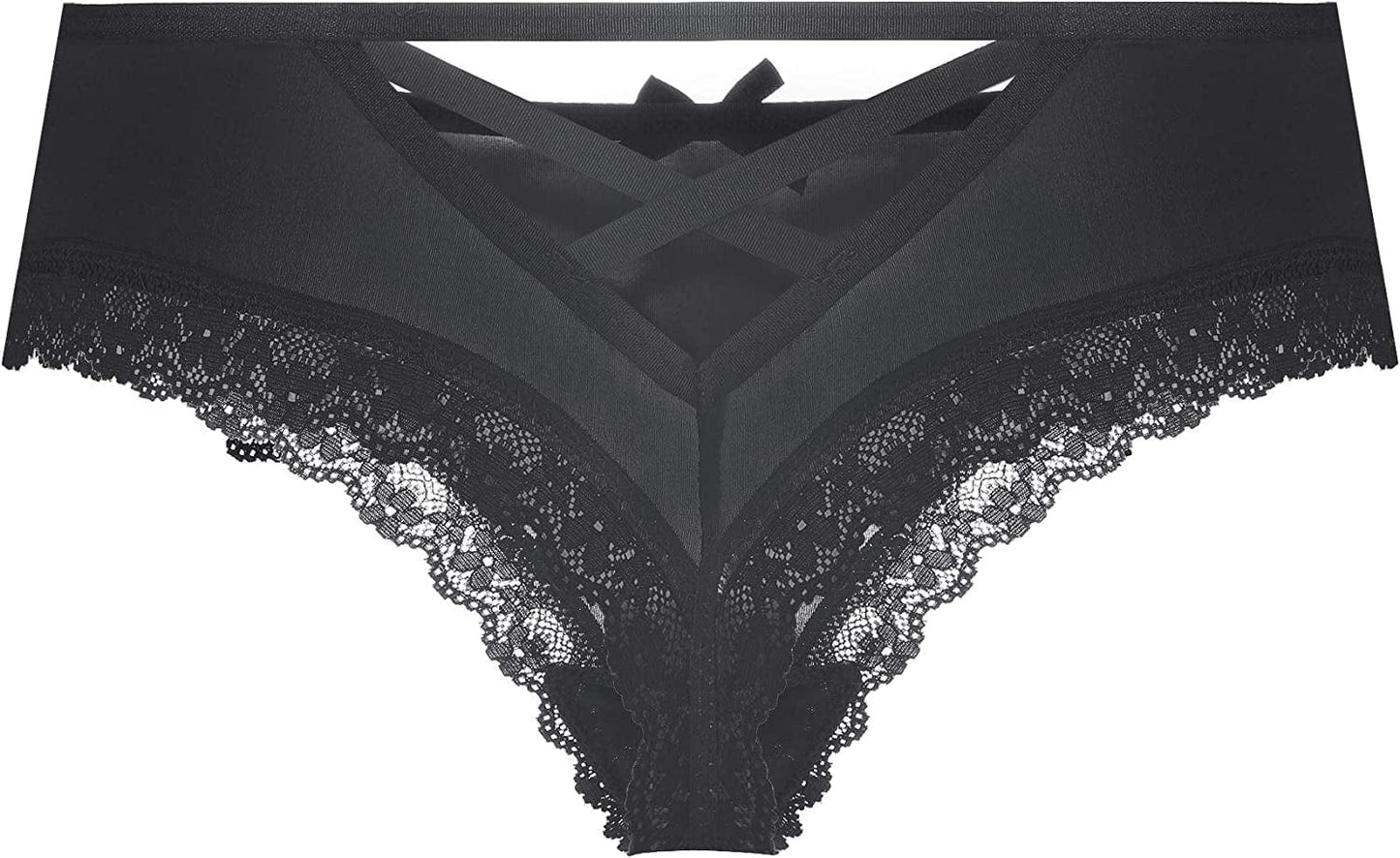 Justgoo Womens Lace G-String Thongs Panties Underwear Low Rise T-Back Underpants Black / Small