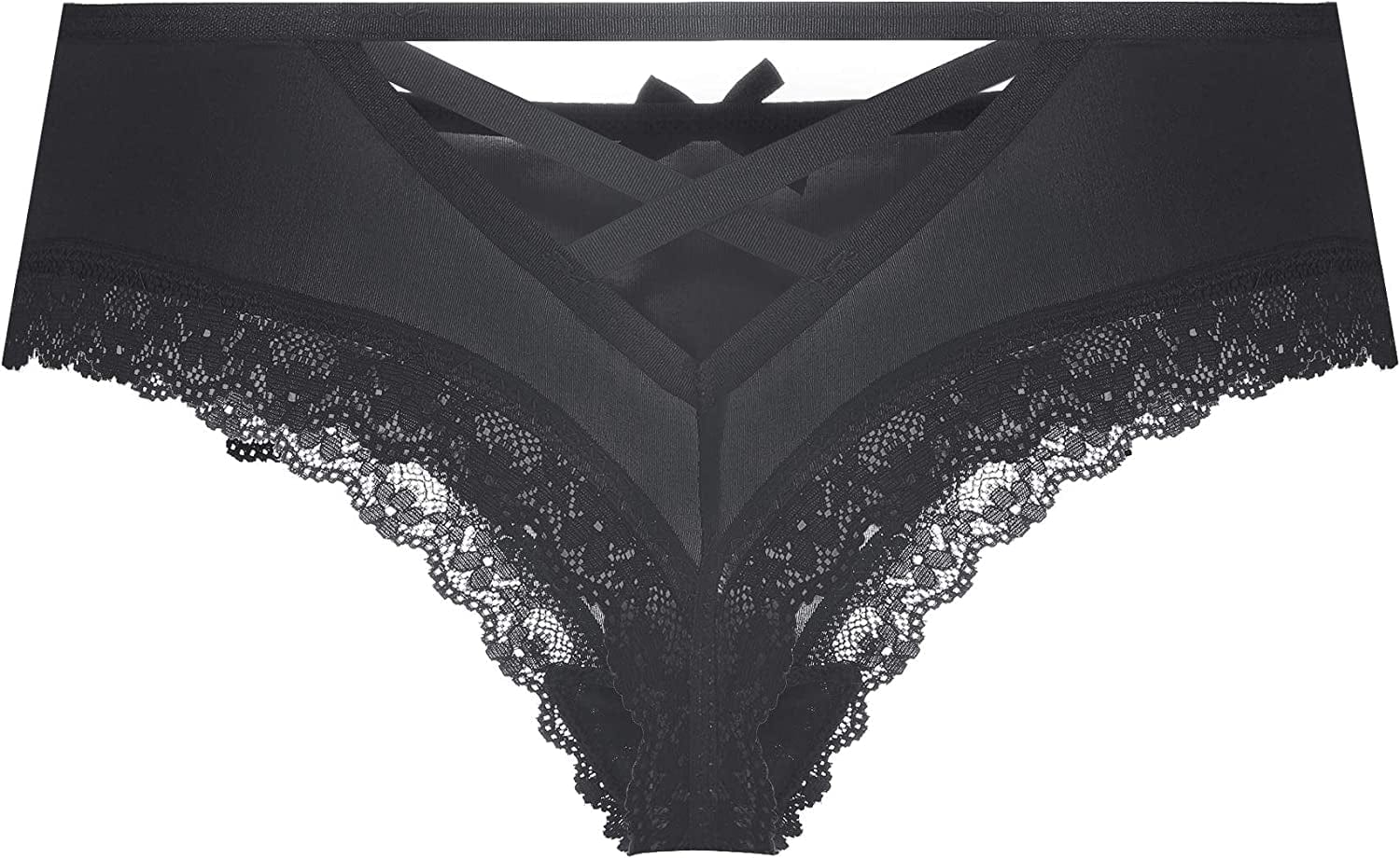 Justgoo Womens Lace G-String Thongs Panties Underwear Low Rise T-Back Underpants Black / Small