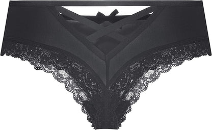 Justgoo Womens Lace G-String Thongs Panties Underwear Low Rise T-Back Underpants Black / Small