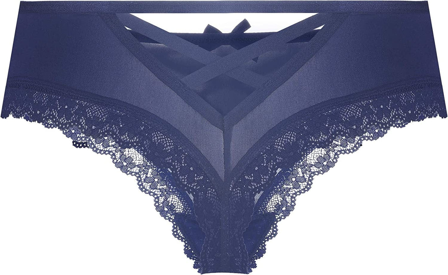 Justgoo Womens Lace G-String Thongs Panties Underwear Low Rise T-Back Underpants Blue / Small