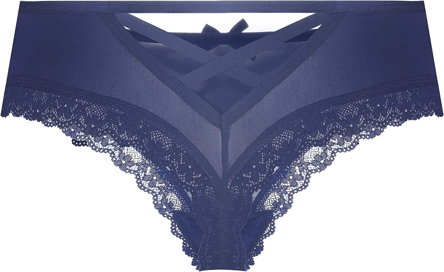 Justgoo Womens Lace G-String Thongs Panties Underwear Low Rise T-Back Underpants Blue / Small