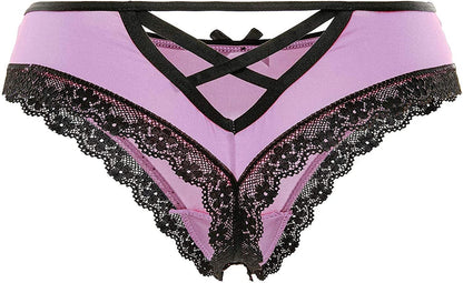 Justgoo Womens Lace G-String Thongs Panties Underwear Low Rise T-Back Underpants Pink / Small