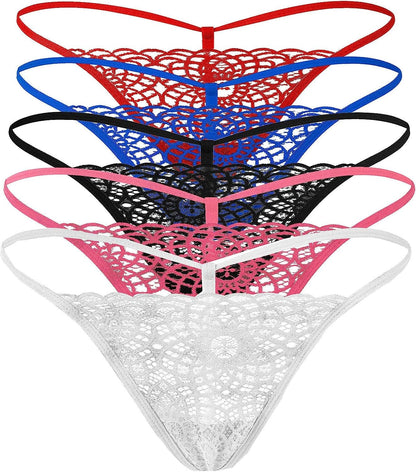 Justgoo Womens Sexy G-String Lace Thongs Panties Underwear Low Rise T-Back Underpants 5 Pairs （a） / Large