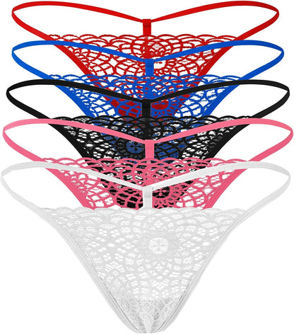 Justgoo Womens Sexy G-String Lace Thongs Panties Underwear Low Rise T-Back Underpants 5 Pairs （a） / Small