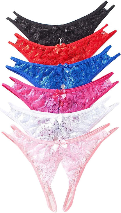 Justgoo Womens Sexy Thongs No Show Panties Underwear Low Rise T-Back Underpants Pack of 6 3 / Large