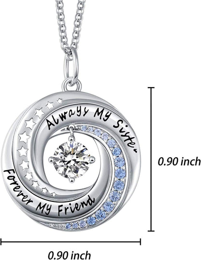 JXJL Sister/Friendship/Mother/Daughter Necklace Always Forever My Friend Sterling Silver Circle Pendant Family Jewelry Set Birthday for Women Girls