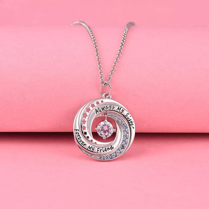 JXJL Sister/Friendship/Mother/Daughter Necklace Always Forever My Friend Sterling Silver Circle Pendant Family Jewelry Set Birthday for Women Girls