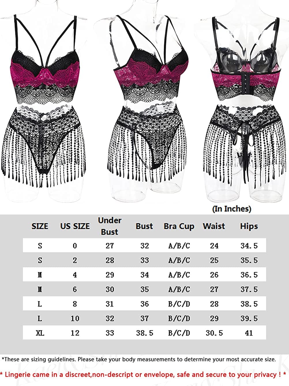 Kaei&Shi Tassel Woven Skirt, Long Lace Gloves, Cami Padded Top, 4 Pieces Exotic Lingerie