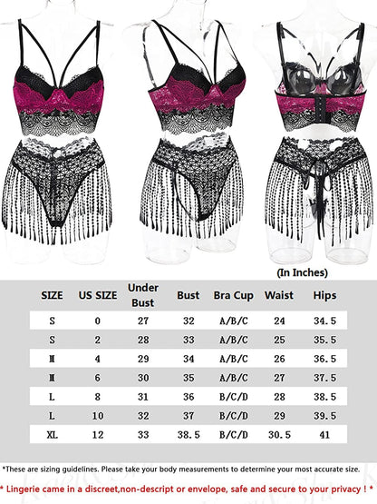Kaei&Shi Tassel Woven Skirt, Long Lace Gloves, Cami Padded Top, 4 Pieces Exotic Lingerie