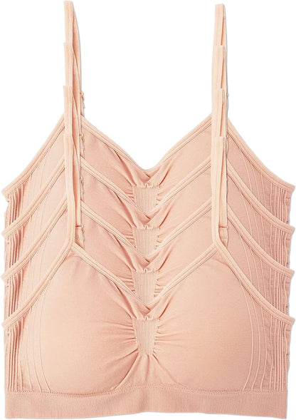 Kalon 4 Pack Women’S Nylon Spandex Removable Pads Comfort Cami Bras Wireless Ivory Blush / XX-Large