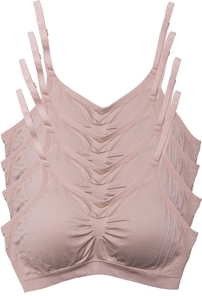 Kalon 4 Pack Women’S Nylon Spandex Removable Pads Comfort Cami Bras Wireless 4pk Med Beige / XX-Large