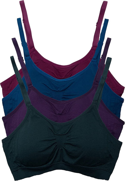 Kalon 4 Pack Women’S Nylon Spandex Removable Pads Comfort Cami Bras Wireless D. Vintage / XX-Large