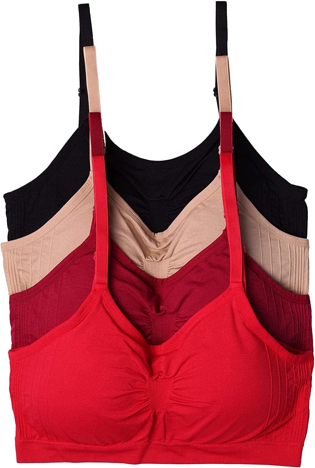Kalon 4 Pack Women’S Nylon Spandex Removable Pads Comfort Cami Bras Wireless Red Basics / XX-Large