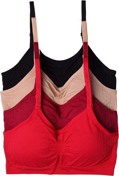 Kalon 4 Pack Women’S Nylon Spandex Removable Pads Comfort Cami Bras Wireless Red Basics / XX-Large