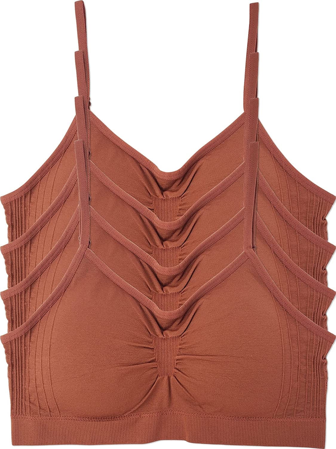 Kalon 4 Pack Women’S Nylon Spandex Removable Pads Comfort Cami Bras Wireless Dark Caramel / XX-Large