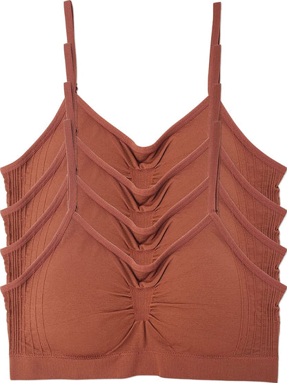 Kalon 4 Pack Women’S Nylon Spandex Removable Pads Comfort Cami Bras Wireless Dark Caramel / XX-Large