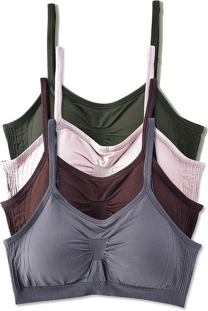 Kalon 4 Pack Women’S Nylon Spandex Removable Pads Comfort Cami Bras Wireless Earth / XX-Large