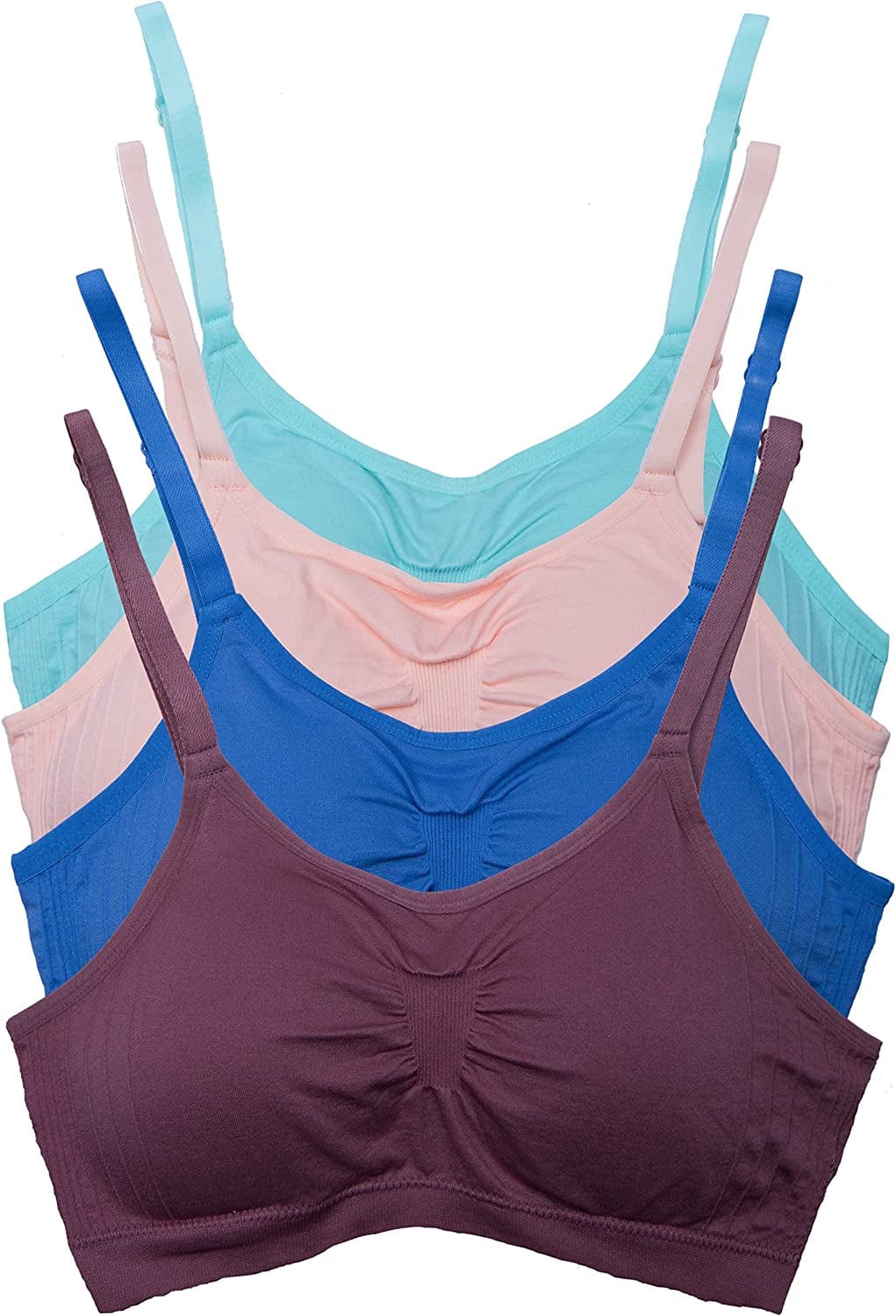Kalon 4 Pack Women’S Nylon Spandex Removable Pads Comfort Cami Bras Wireless Light Vintage / XX-Large