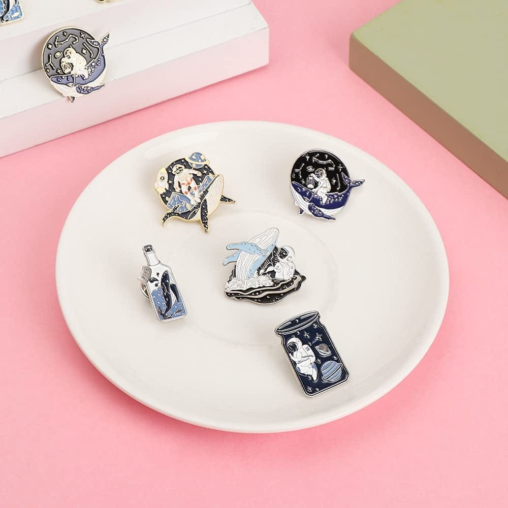 KASMOM Astronaut and Whale Enamel Pin Adventure Ocean Drifting Wishing Bottle Brooches Bag Lapel Pin Badge Jewelry Gift for Friends - Type 1