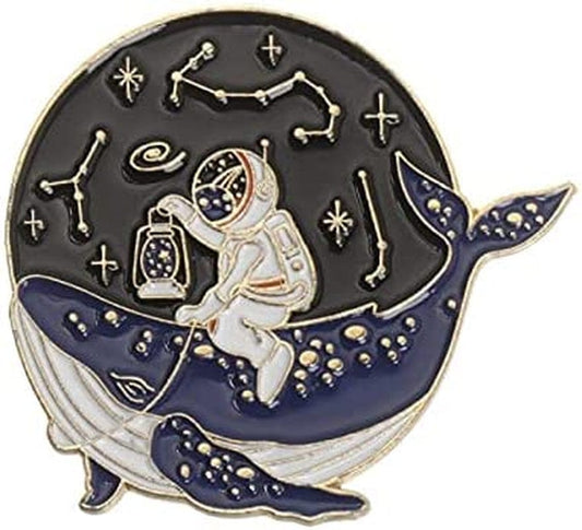 KASMOM Astronaut and Whale Enamel Pin Adventure Ocean Drifting Wishing Bottle Brooches Bag Lapel Pin Badge Jewelry Gift for Friends - Type 1