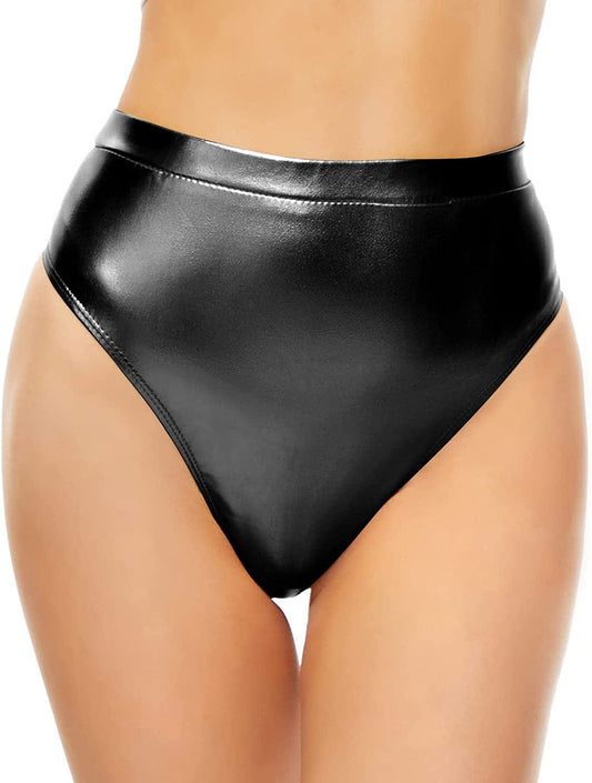 Kepblom Women'S Thong Metallic Rave Bottoms Shiny High Waisted Panties for Festival Clubwear Dancing Black / XX-Large