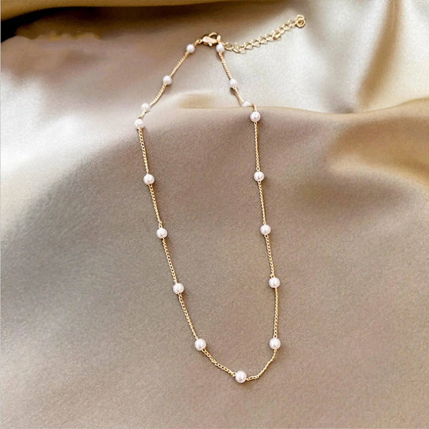 Kesaplan Pearl Necklace Set,14K Gold Plated Adjustable Pearl Choker Necklace and Pearl Bracelet Pearl Earrings Jewelry Set for Women