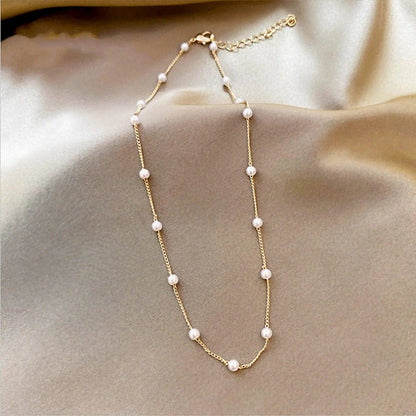 Kesaplan Pearl Necklace Set,14K Gold Plated Adjustable Pearl Choker Necklace and Pearl Bracelet Pearl Earrings Jewelry Set for Women