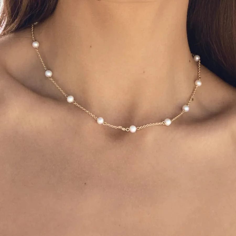 Kesaplan Pearl Necklace Set,14K Gold Plated Adjustable Pearl Choker Necklace and Pearl Bracelet Pearl Earrings Jewelry Set for Women