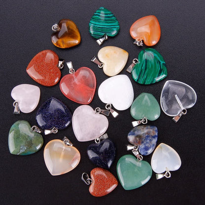 Keyzone 20 Pieces Heart Shaped Stone Pendants Charms Crystal Chakra Beads for DIY Necklace Jewelry Making, 2 Sizes, Assorted Color