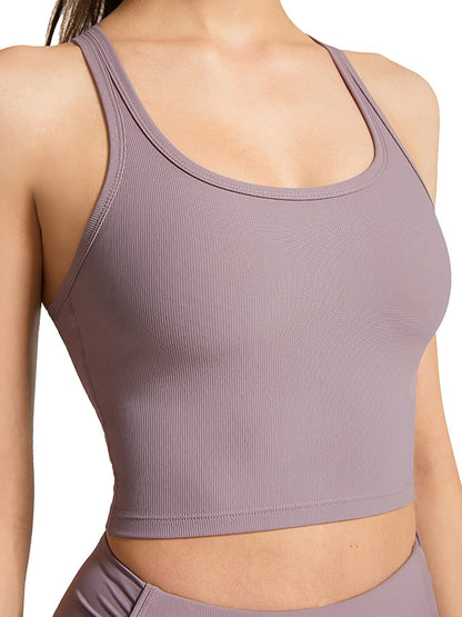 KIKIWING Cropped Tank Top Longline Bralette Sports Bra Tank Top 2 Pack Brami Tops Ribbed Crop Top Seamless Sports Bra Set R-grey Purple / Large