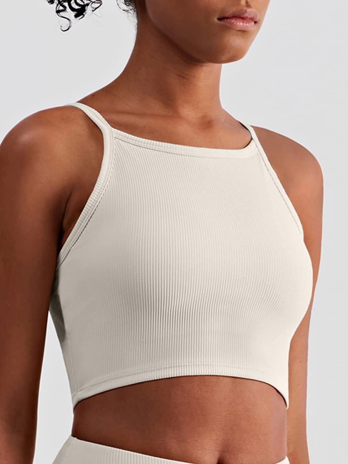KIKIWING Cropped Tank Top Longline Bralette Sports Bra Tank Top 2 Pack Brami Tops Ribbed Crop Top Seamless Sports Bra Set
