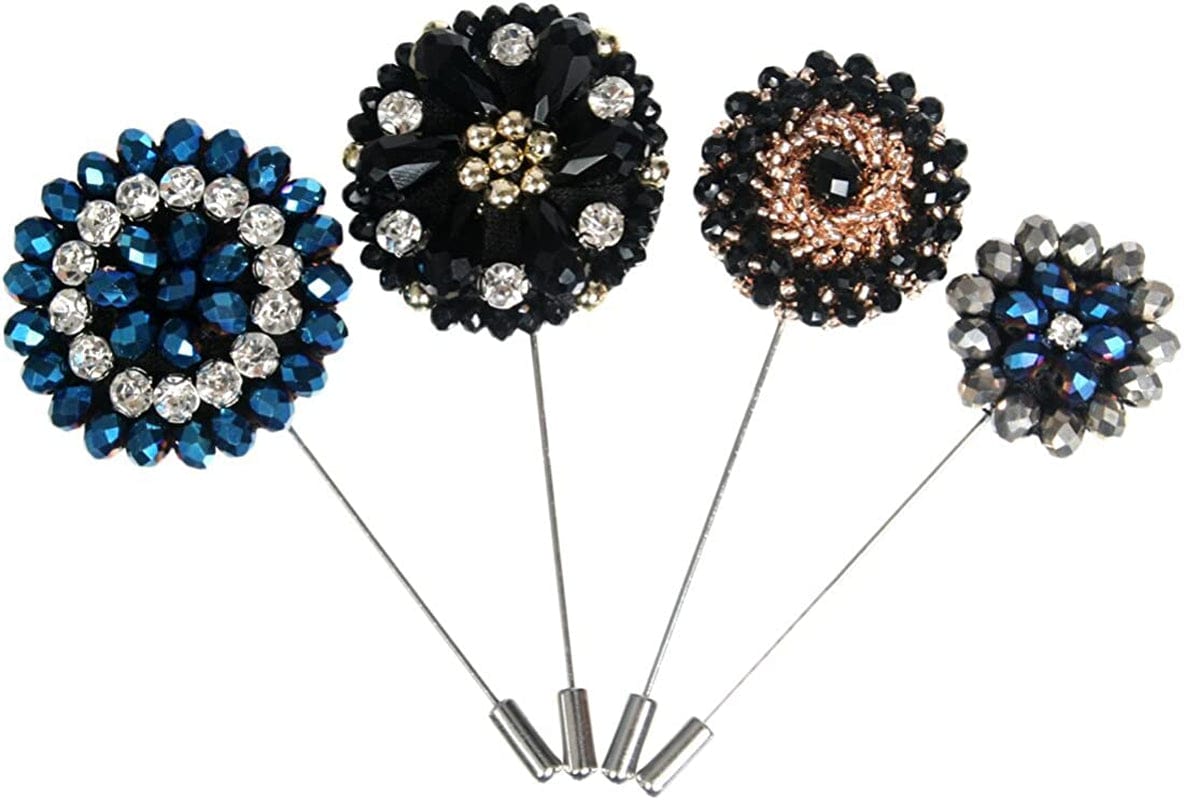 Kilofly 4 Pc Men'S Lapel Pin Rhinestone Crystal Wedding Suit Boutonniere Brooch Set4 A