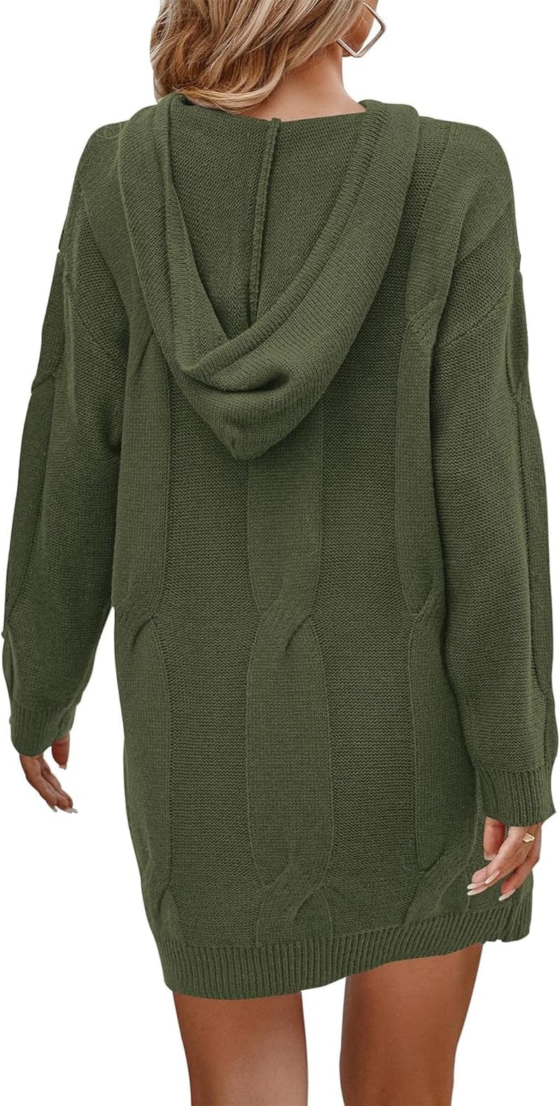 KIRUNDO Womens Fashion 2023 Fall Winter Oversized Cable Knit Hooded Sweater Dress Long Sleeve Chunky Sweaters Pullover