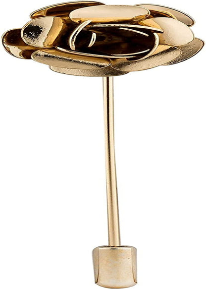 Knighthood Men'S Metalic Gold Flower Lapel Pin / Shirt Stud Brooch (New Collection) Golden