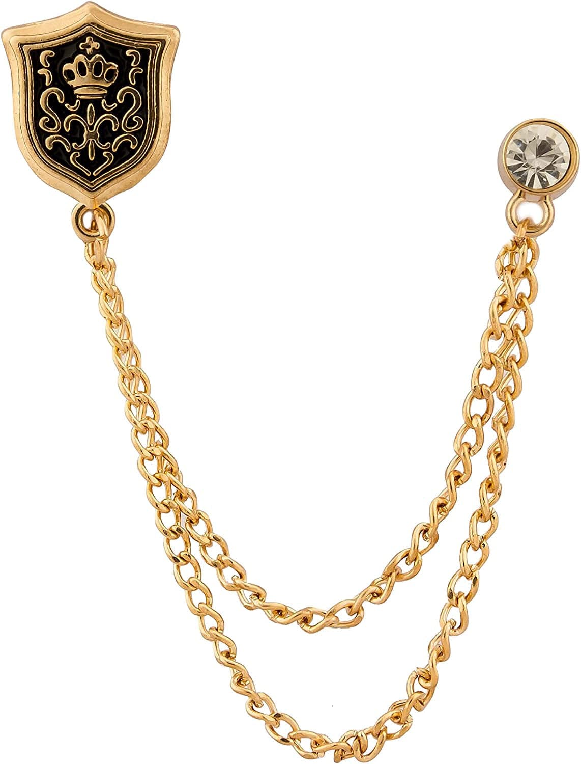 Knighthood Men'S Shield and Swarovski Lapel Pin/Collar Pin/ Shirt Stud Brooch (New Collection) Golden