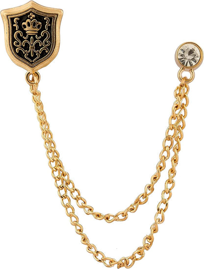 Knighthood Men'S Shield and Swarovski Lapel Pin/Collar Pin/ Shirt Stud Brooch (New Collection) Golden