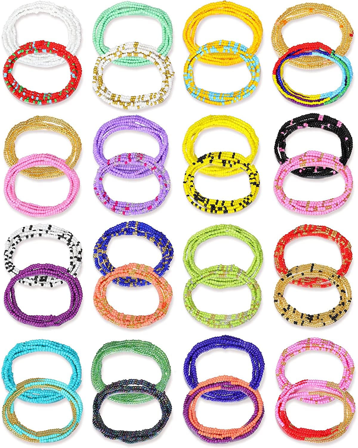 KOHOTA 32PCS Waist Beads for Women Colorful Summer Body Chains Belly Beads Bikini Jewelry Chains Bead Waist Chains Set-16Packs Apparel & Accessories > Jewelry > Body Jewelry KOHOTA Set C  