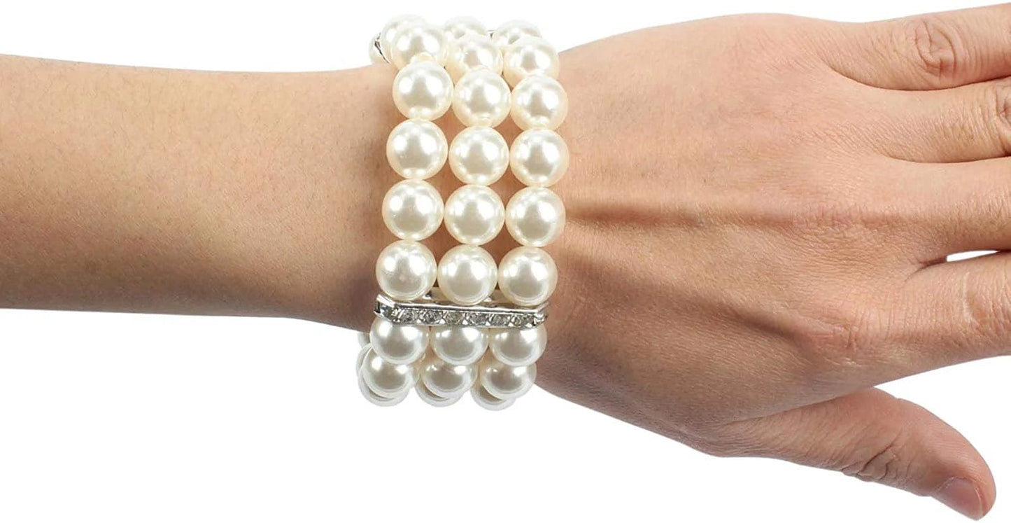 KOSMOS-LI Large Multi Layer Pearl Strand Costume Jewelry Sets