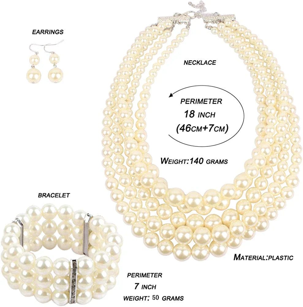 KOSMOS-LI Large Multi Layer Pearl Strand Costume Jewelry Sets