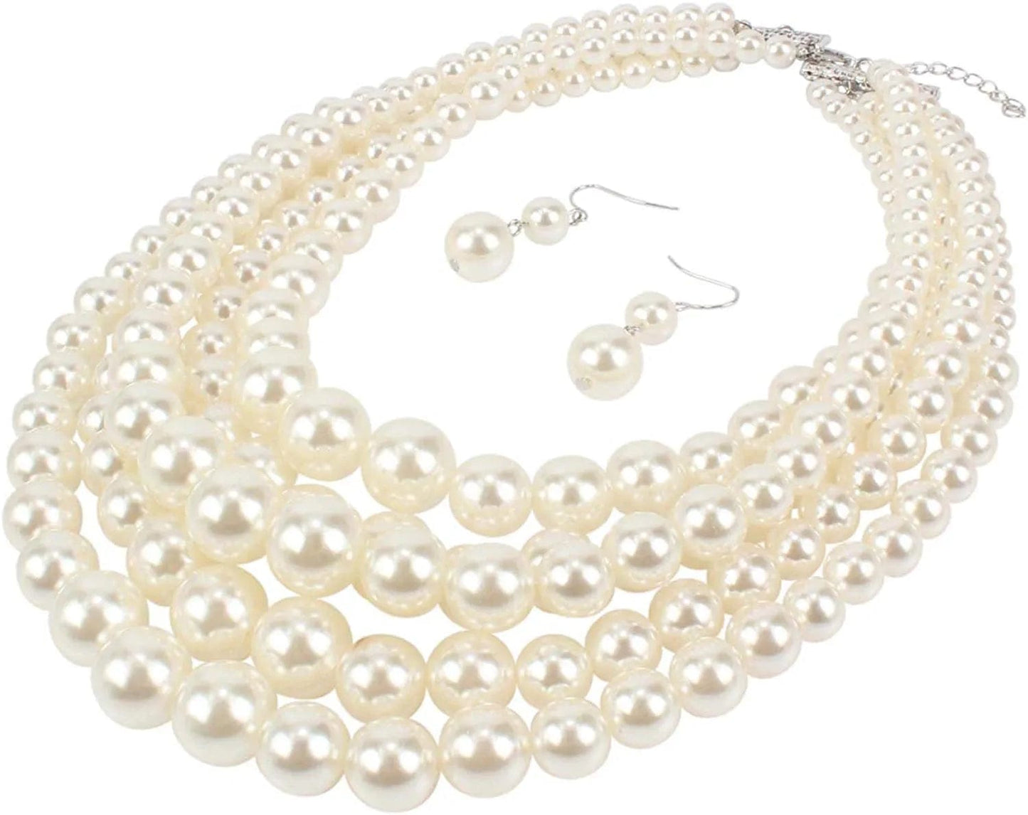 KOSMOS-LI Large Multi Layer Pearl Strand Costume Jewelry Sets