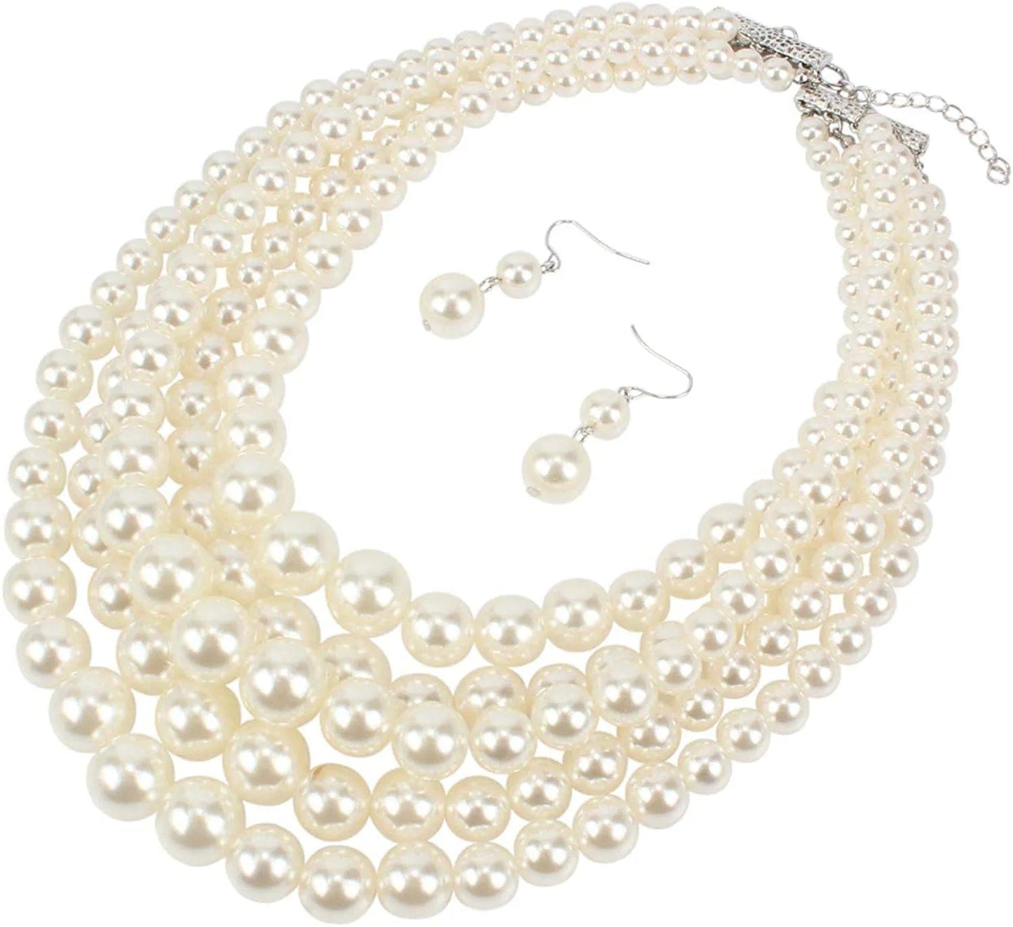 KOSMOS-LI Large Multi Layer Pearl Strand Costume Jewelry Sets