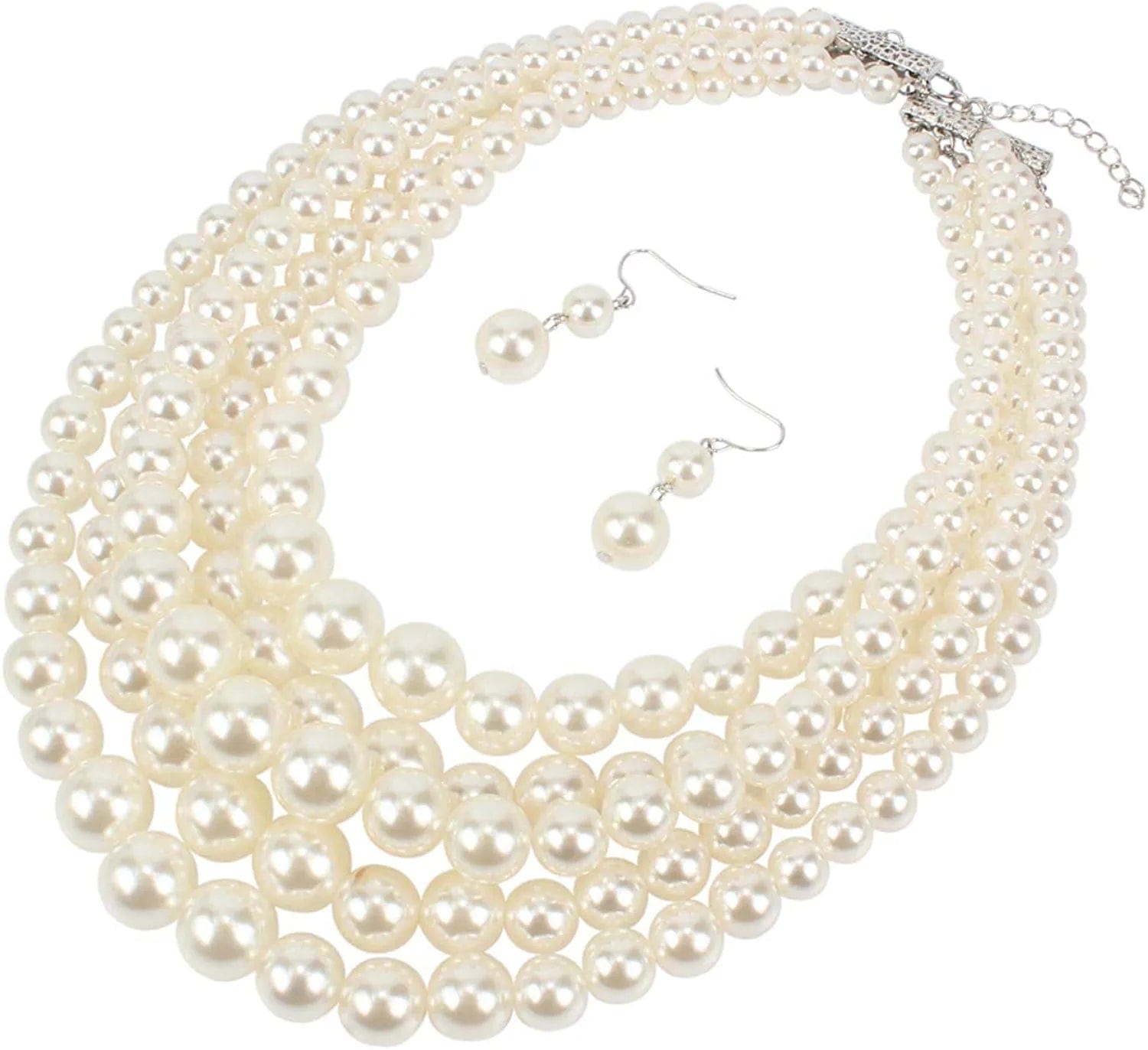 KOSMOS-LI Large Multi Layer Pearl Strand Costume Jewelry Sets
