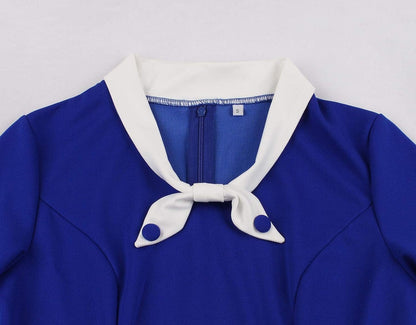 KUFEIUP Women'S Vintage Bowtie Dress Waist Belt Patchwork Dress