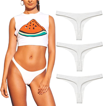 KUKU PANDA Womens Cotton Thongs Underwear Breathable No Show Cheeky Panties Tangas Sexy for Everyday Workout 3 Pack Set White / X-Small
