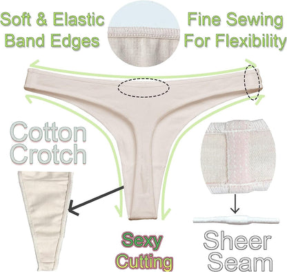 KUKU PANDA Womens Cotton Thongs Underwear Breathable No Show Cheeky Panties Tangas Sexy for Everyday Workout 3 Pack Set