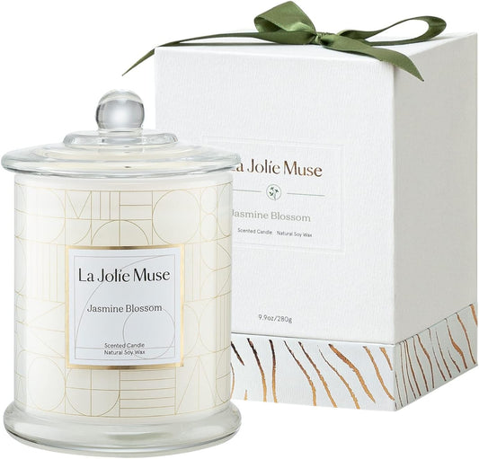 LA JOLIE MUSE Candles Gifts for Women, Candles for Women with Gift Box, Jasmine Scented Candle, Candles for Home Scented, Natural Soy Candles, 70 Hours 10 Oz Jasmine / Pack 1