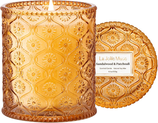 LA JOLIE MUSE Sandalwood & Patchouli Scented Candle, Candles for Home Scented, 8 Oz 50 Hours Burn, Candles Gift for Women & Men Sandalwood Patchouli / Pack 1