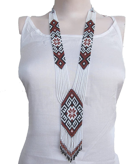 La Vivia HANDMADE FASHION JEWELRY NEW NATIVE STYLE INSPIRED LONG WHITE BROWN SEED BEADED LONG NECKLACE EARRING SET S58/7